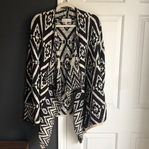 Black and White Geometric Open Cardigan